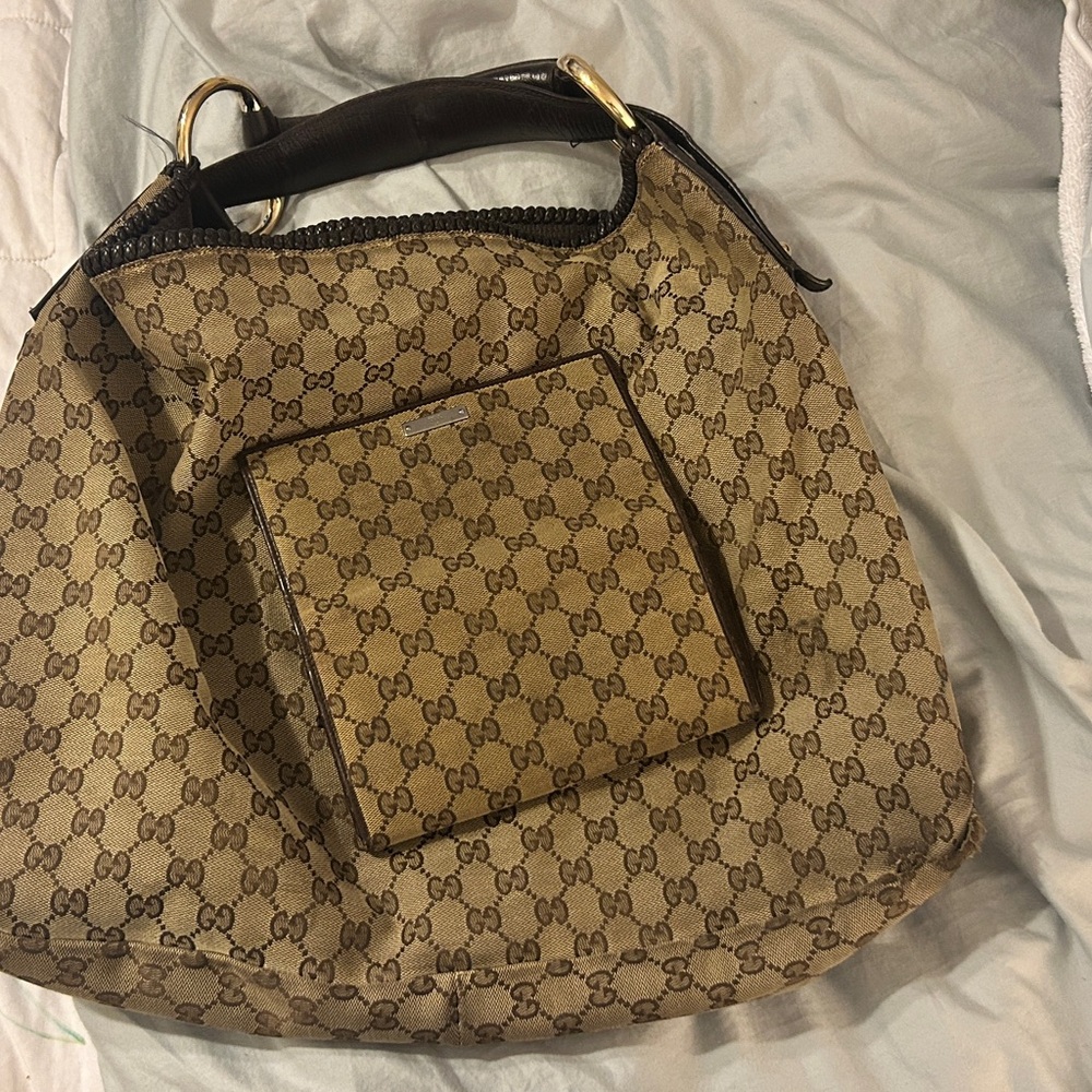 Gucci Beige and Brown Monogram Bag and matching wallet vintage